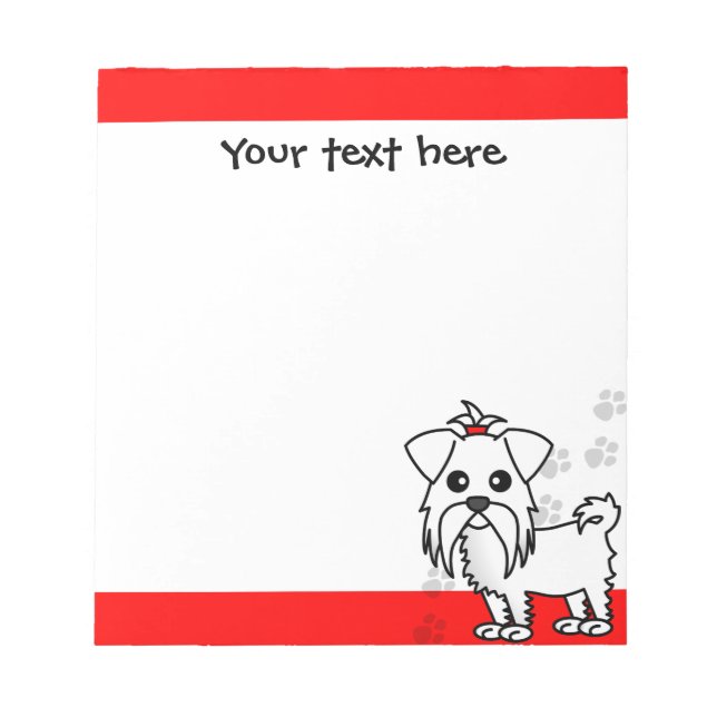 Cute Maltese Cartoon Red Paw Prints Notepad (Front)