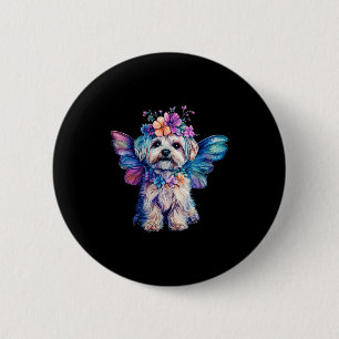 Cute Maltese Dog Angel With Wings 6 Cm Round Badge