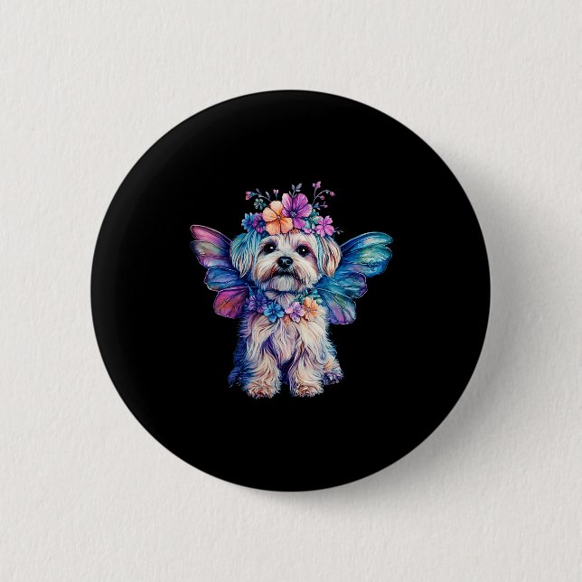 Cute Maltese Dog Angel With Wings  6 Cm Round Badge (Front)