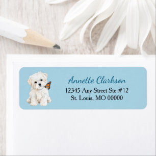 Cute Maltese Dog Butterfly Wonder Return Address Label