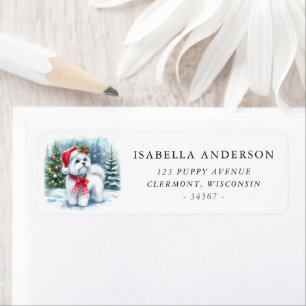 Cute Maltese Dog Christmas Watercolor Address Return Address Label