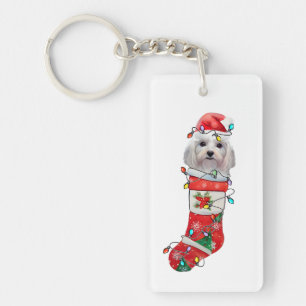 Cute Maltese Dog Christmas, Xmas Maltese Dog Key Ring