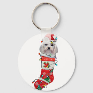 Cute Maltese Dog Christmas, Xmas Maltese Dog Key Ring