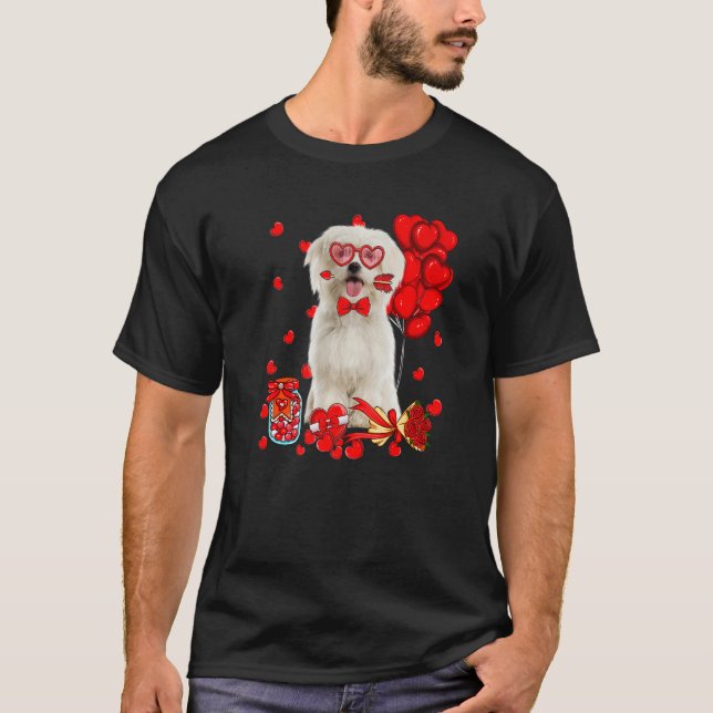 Cute Maltese Dog Funny Heart Valentine's Day Dog M T-Shirt (Front)