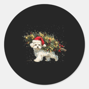 Cute Maltese Dog In A Christmas Tree For Men Women Classic Round Sticker