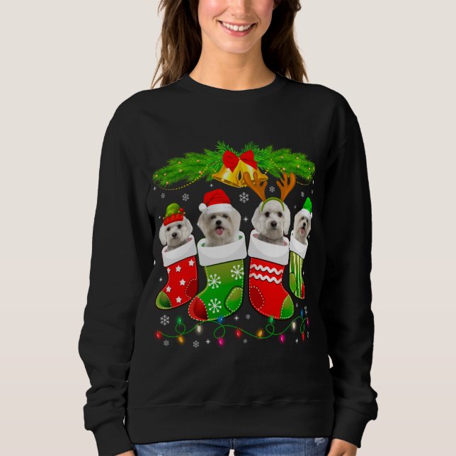 Cute Maltese Dog In Sock Christmas Santa Xmas Dog Sweatshirt (Front)