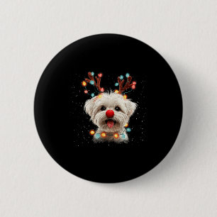 Cute Maltese Dog Reindeer Christmas 6 Cm Round Badge
