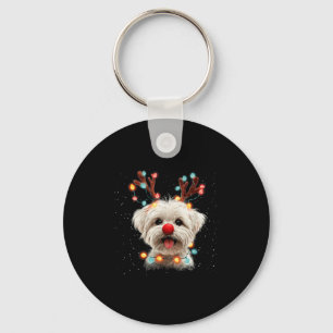 Cute Maltese Dog Reindeer Christmas Key Ring