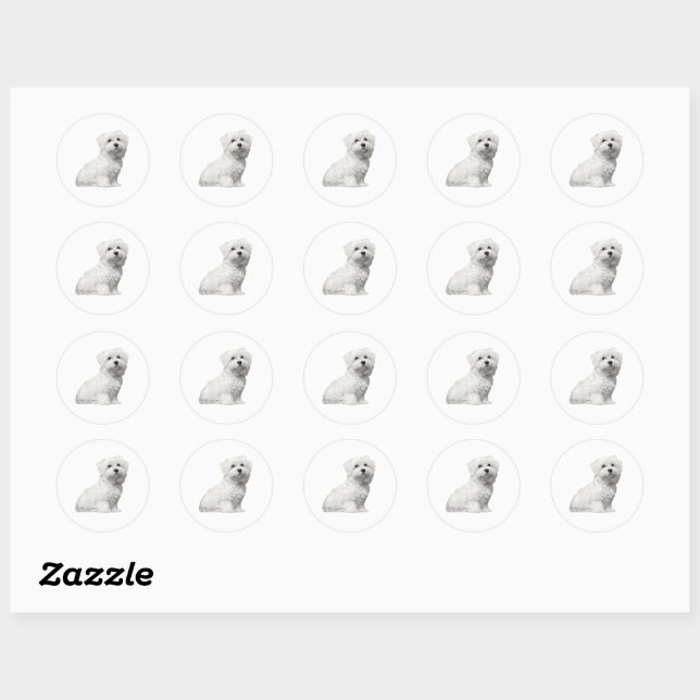 Cute Maltese Dog Sitting Puppy Classic Round Stick Sticker (Sheet)
