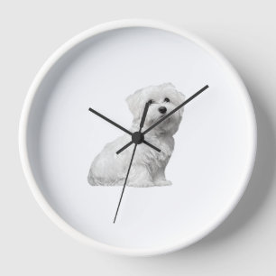 Cute Maltese Dog Sitting Puppy Clock