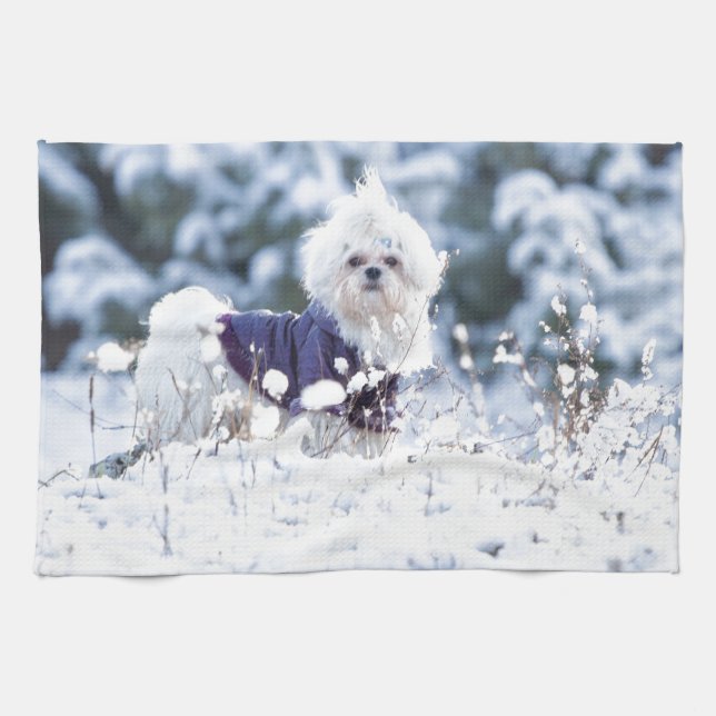 Cute Maltese Dog Tea Towel (Horizontal)