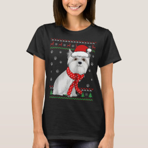 Cute Maltese Dog Ugly Christmas Sweater Santa Hat