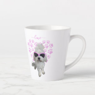 Cute Maltese Dog with Pink Sunglasses and Paw Love Latte Mug