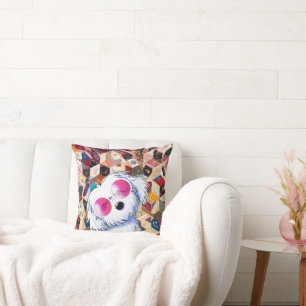 Cute Maltese On Crazy Quilt Cushion