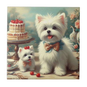 Cute Maltese Puppy Painting Ceramic Tile