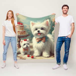 Cute Maltese Puppy Painting Fleece Blanket