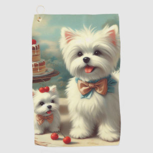 Cute Maltese Puppy Painting Golf Towel