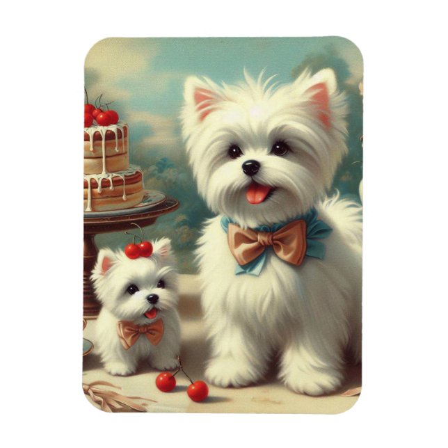 Cute Maltese Puppy Painting Magnet (Vertical)