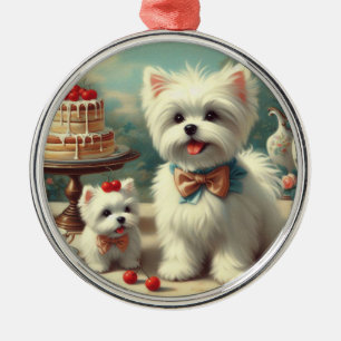 Cute Maltese Puppy Painting Metal Ornament