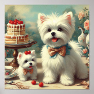 Cute Maltese Puppy Painting Poster