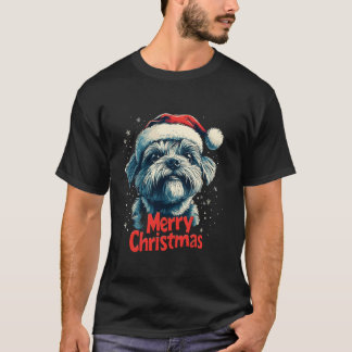 Cute Maltese Santa Hat Merry Christmas Xmas Dog Lo T-Shirt