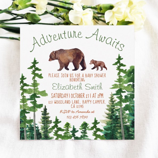 Cute Mama and Baby Bear Adventure Baby Shower Invitation (Creator Uploaded)