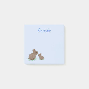 Cute Mama and Baby Bunny in Clover Blue Post-it Notes