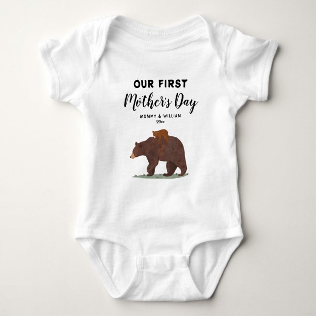 Cute Mama Baby Bear 1st Mother's Day Personalised Bodysuit (Front)