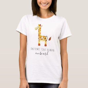 Cute Mama Baby on board Giraffe with Typography T-Shirt