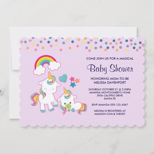 Cute Mama & Baby Unicorn Magical Baby Shower Invitation (Front)