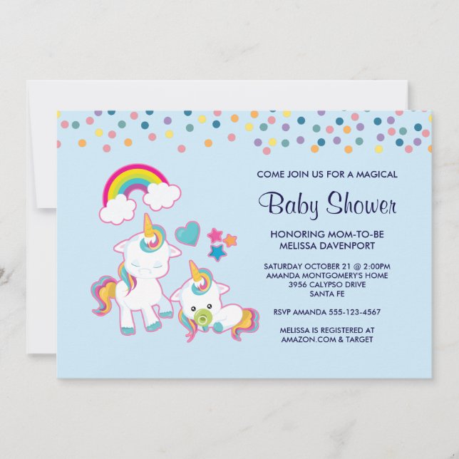 Cute Mama & Baby Unicorn Magical Baby Shower Invitation (Front)