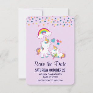 Cute Mama & Baby Unicorn Magical Illustrated Save The Date