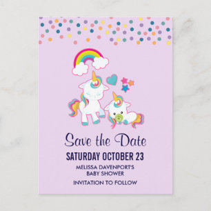 Cute Mama & Baby Unicorn Magical Save the Date Postcard