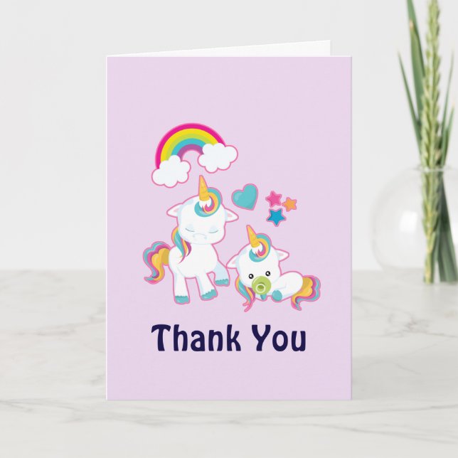 Cute Mama & Baby Unicorn Magical Thank You Card (Front)