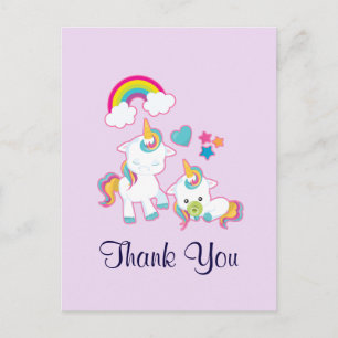 Cute Mama & Baby Unicorn Magical Thank You Postcard