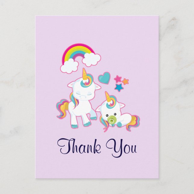 Cute Mama & Baby Unicorn Magical Thank You Postcard (Front)