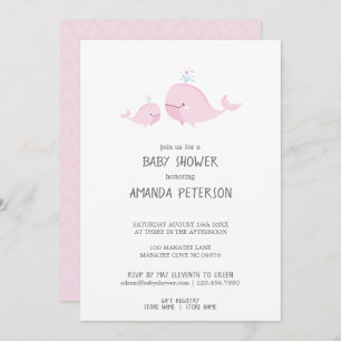 Cute Mama & Baby Whales Pink Chevron Baby Shower Invitation