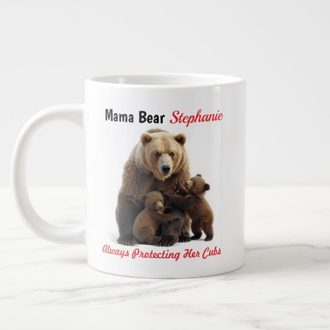 Cute Mama Bear and Cubs Personalised Mug (Left)