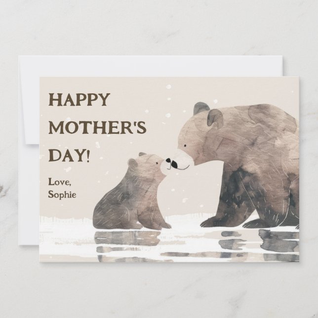 Cute Mama Bear& Cub Happy Mother's Day Card (Front)
