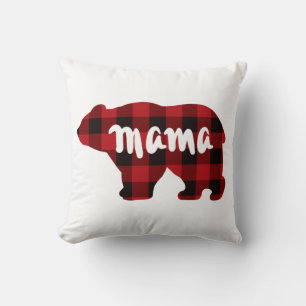 Cute Mama bear design, rustic red black plaid Cushion