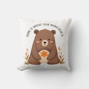 Cute Mama Bear with Flowers Cushion