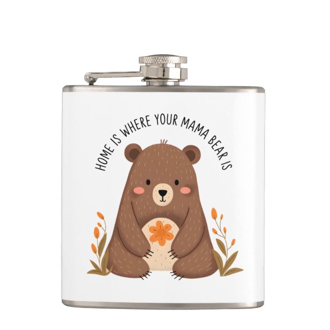 Cute Mama Bear with Flowers Hip Flask (Front)