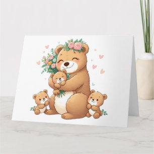Cute mama bear with three cubs card