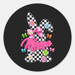 Cute mama chequered bunny coquette bow easter day classic round sticker