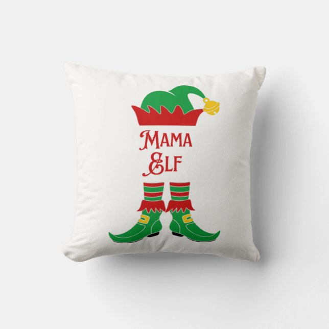 Cute Mama Elf Christmas Cushion (Front)