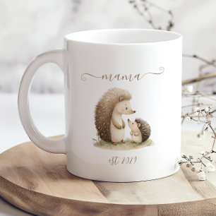 Cute Mama Established Watercolor Hedgehogs Coffee Mug