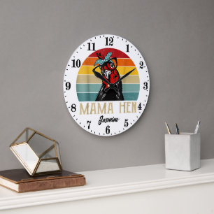 Cute Mama hen add name Large Clock