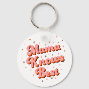 Cute Mama Knows Best Pink Brown Retro Lettering Key Ring