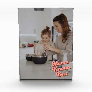 Cute Mama Knows Best Pink Brown Retro Lettering Photo Block