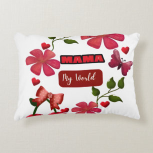 Cute Mama My World Floral Cherry Hearts Design S Decorative Cushion